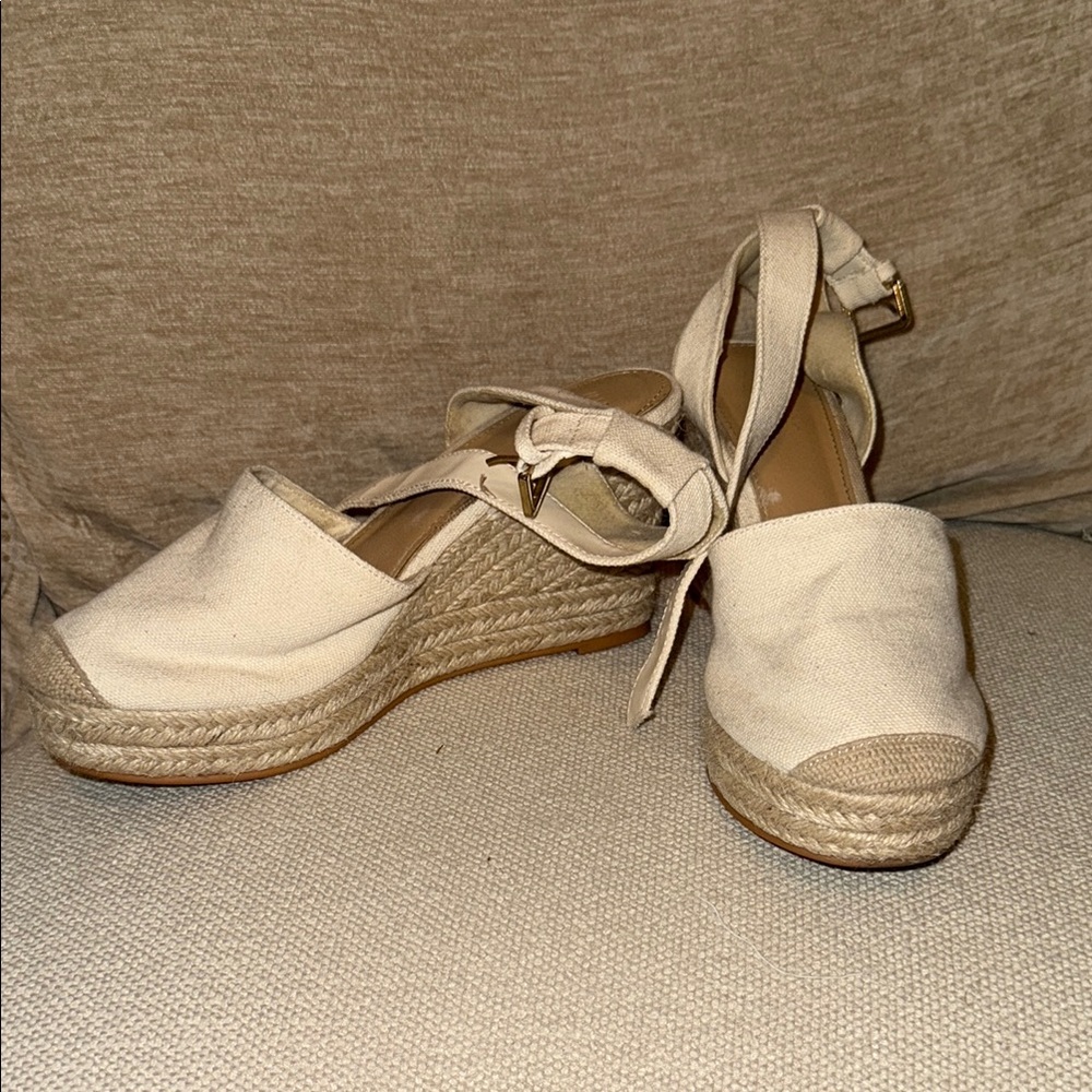 Women's Cream Espadrille Wedge Sandals H&M EUC Size 38, 7.5
